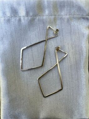 Contemporary Silver Open Diamond Hoop Earrings